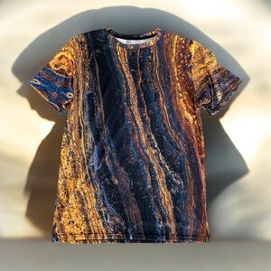 Men's Marble-Pattern Short Sleeve Tee in Black & Gold